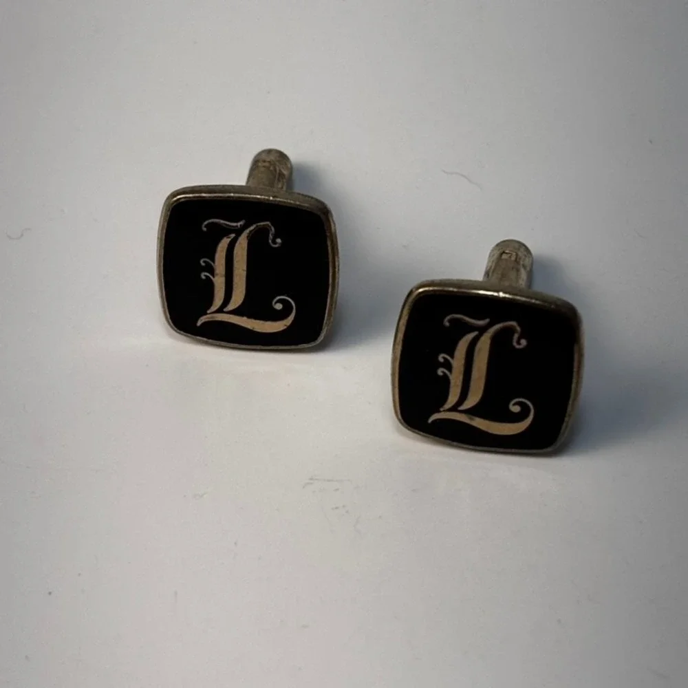 Vintage Cuff Links Gold Tone L Insignia Monogram‎